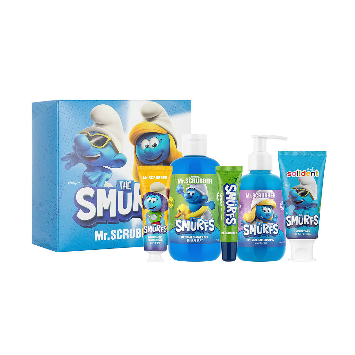 Подарунковий набір Mr.Scrubber The Smurfs (шампунь, 200 мл + гель для душу, 250 мл + бальзам для губ, 13 мл + крем для рук, 30 г + зубна паста, 50 мл)